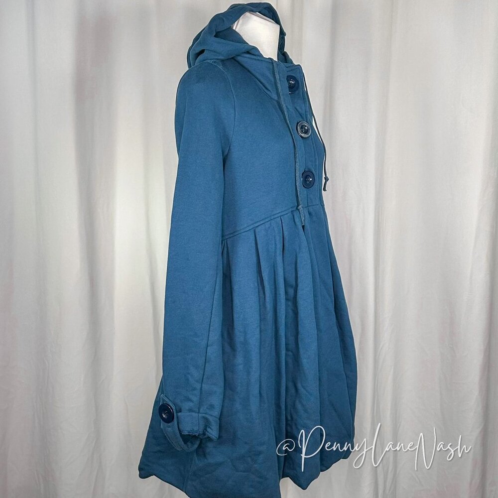 NWT BCBGeneration 3 Buttons Hooded Terry Cloth Coat Teal - Picture 8 of 13